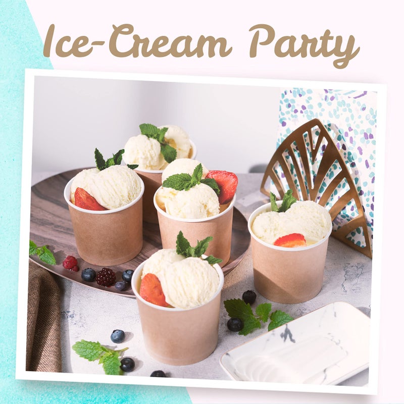MATICAN Paper Ice Cream Cups - 50-Count 11-Oz Disposable Dessert Bowls for Hot or Cold Food, 11-Ounce Party Supplies Treat Cups for Sundae, Frozen Yogurt, Soup, Brown - Image 2